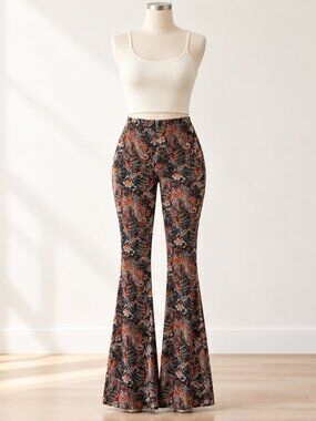 Free People Paisley Flare Pants High Rise Boho 70s Bell Bottoms Size Small